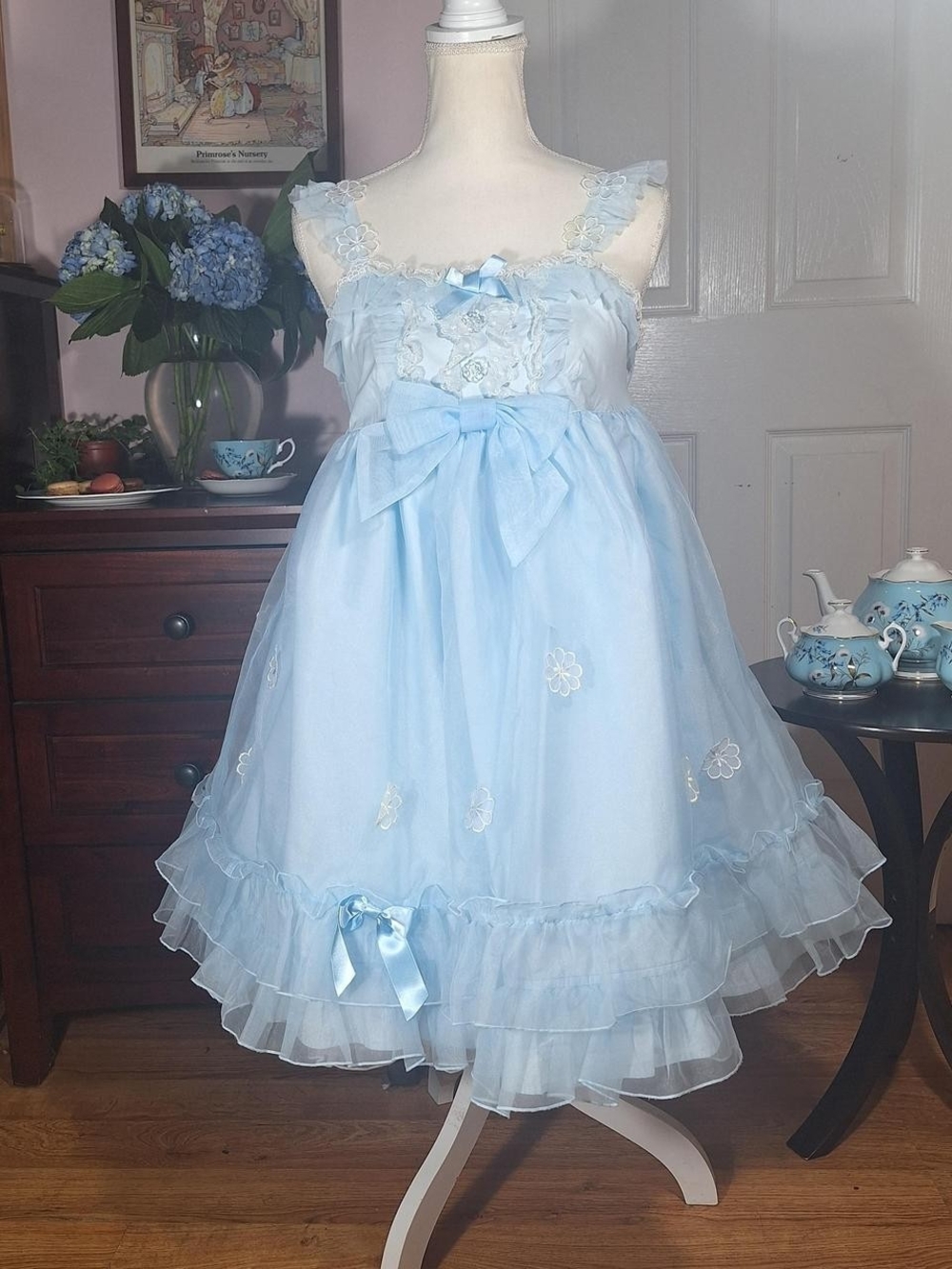 🩵 Angelic Pretty Sax Floral Appliqué Babydoll JSK 🎀✨
